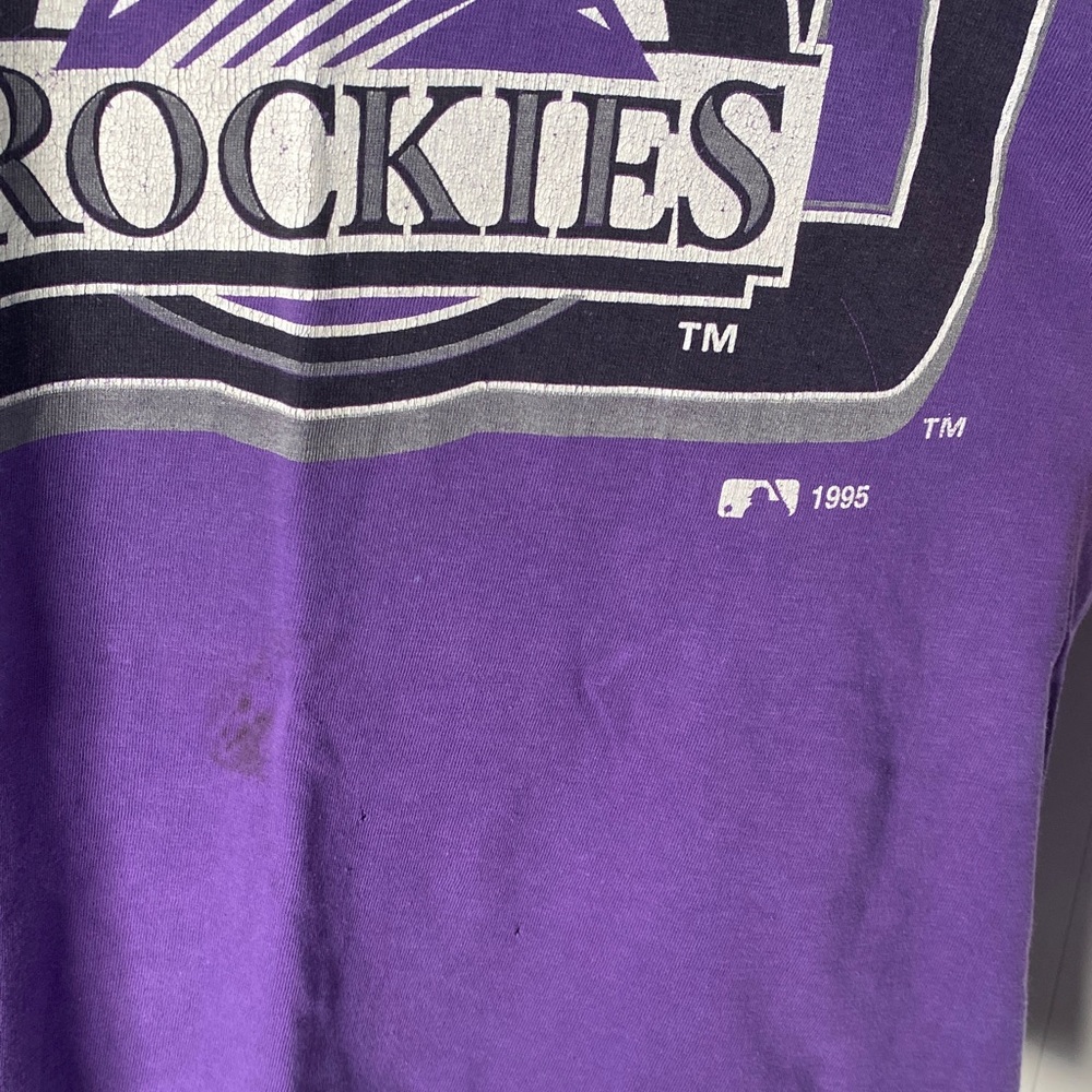Rare Vintage 1995 Colorado Rockies MLB Team Graphic LOGO 7 Purple Large T-Shirt - Picture 2 of 9
